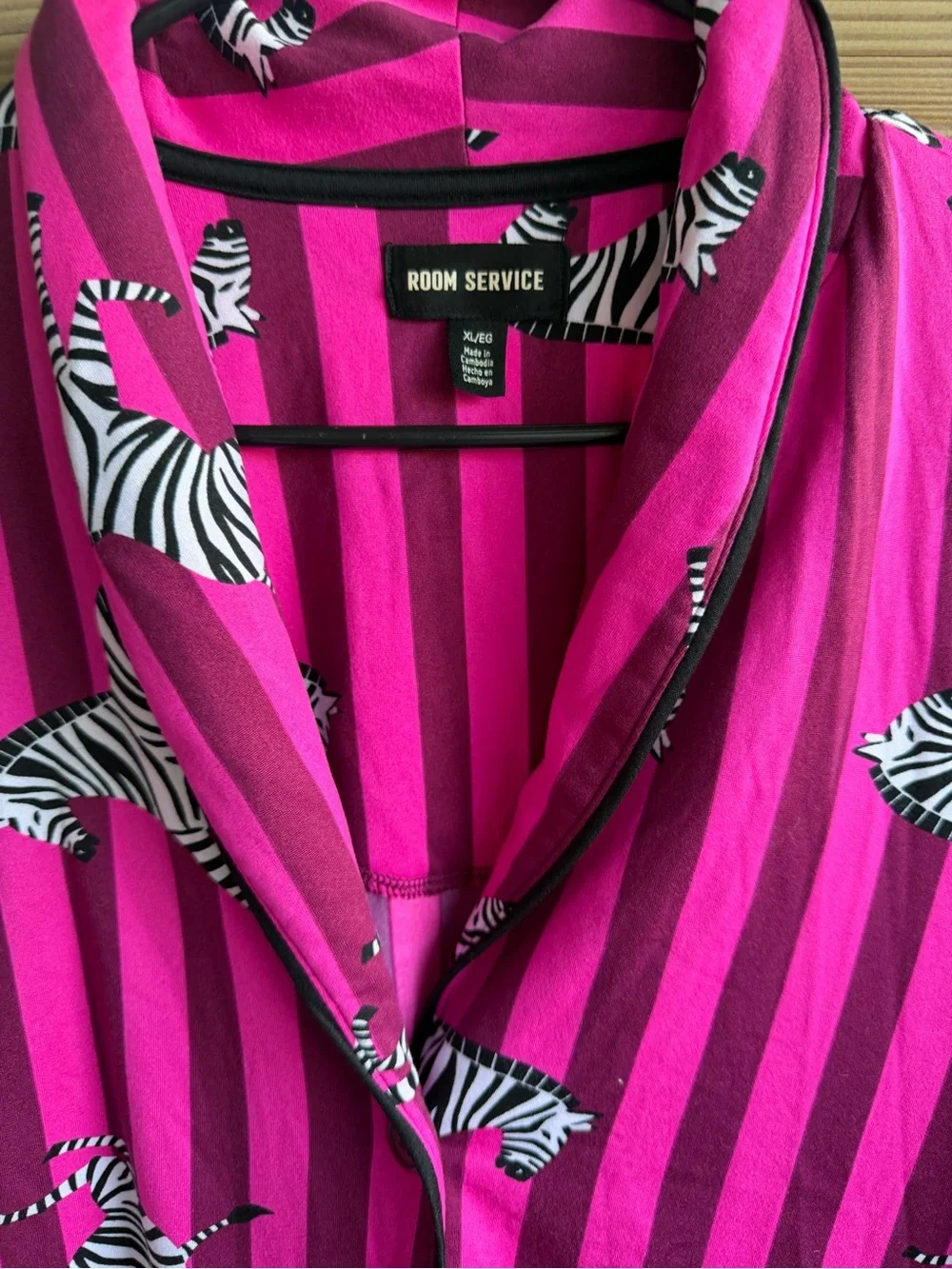 Women Hot Pink Zebra Stripe Pajama Set